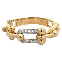 Vintage Statement Open Gold Links and Pave Brilliant Cut Diamond Band Ring