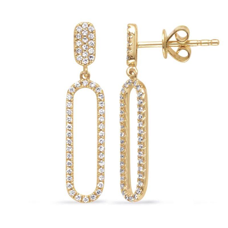 Boucles d'oreilles pendantes en or avec diamants et trombones ouverts. Excellent état - En vente à Montreal, QC