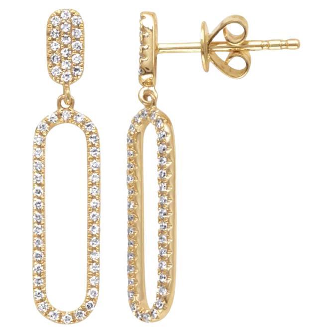 Vintage Statement Open Paperclip Design Diamond Gold Hoop Drop Earrings For Sale