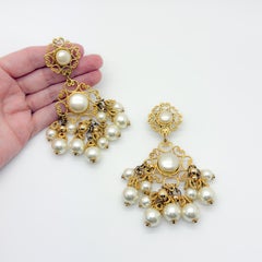 Vintage Statement Pearl Chandelier Earrings 1980s