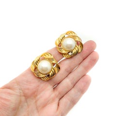 Vintage Statement Pearl Ribbon Earrings 1980s