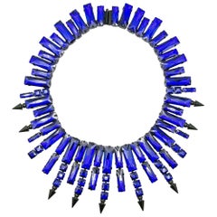 Vintage-Statement-Halsband mit Spikes aus petrolblauem Glas, 2000er Jahre
