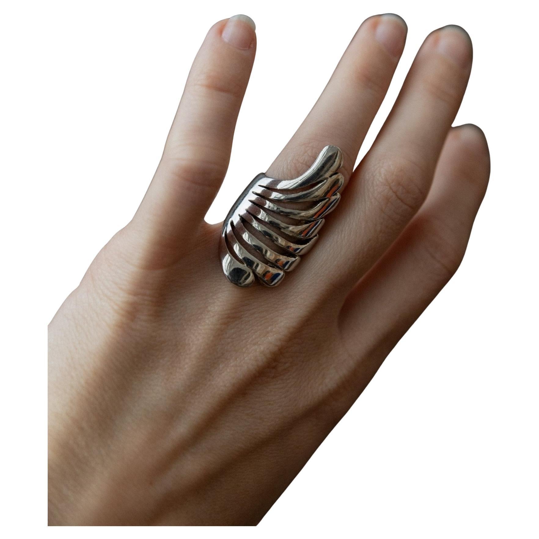 Vintage Statement Ring Wings in Sterling Silver, Italy, 1970s