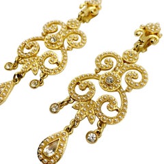 Vintage Statement Seed Pearl Lond Drop Chandelier Earrings 1990s