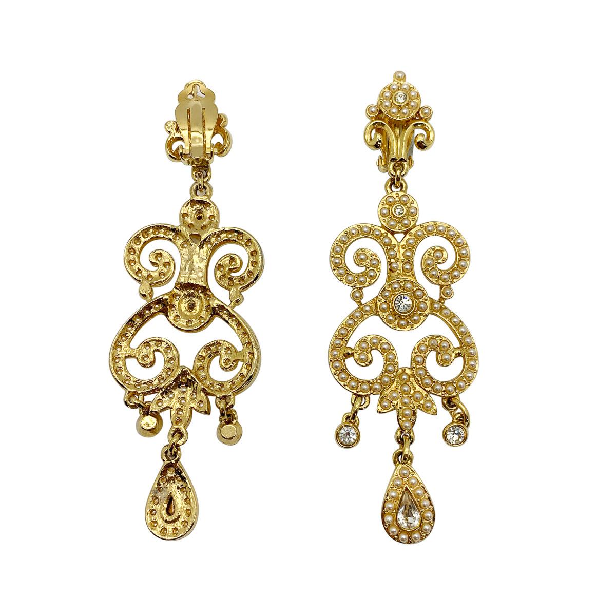 Vintage Statement Seed Pearl Lond Drop Chandelier Earrings 1990s In Excellent Condition For Sale In Wilmslow, GB