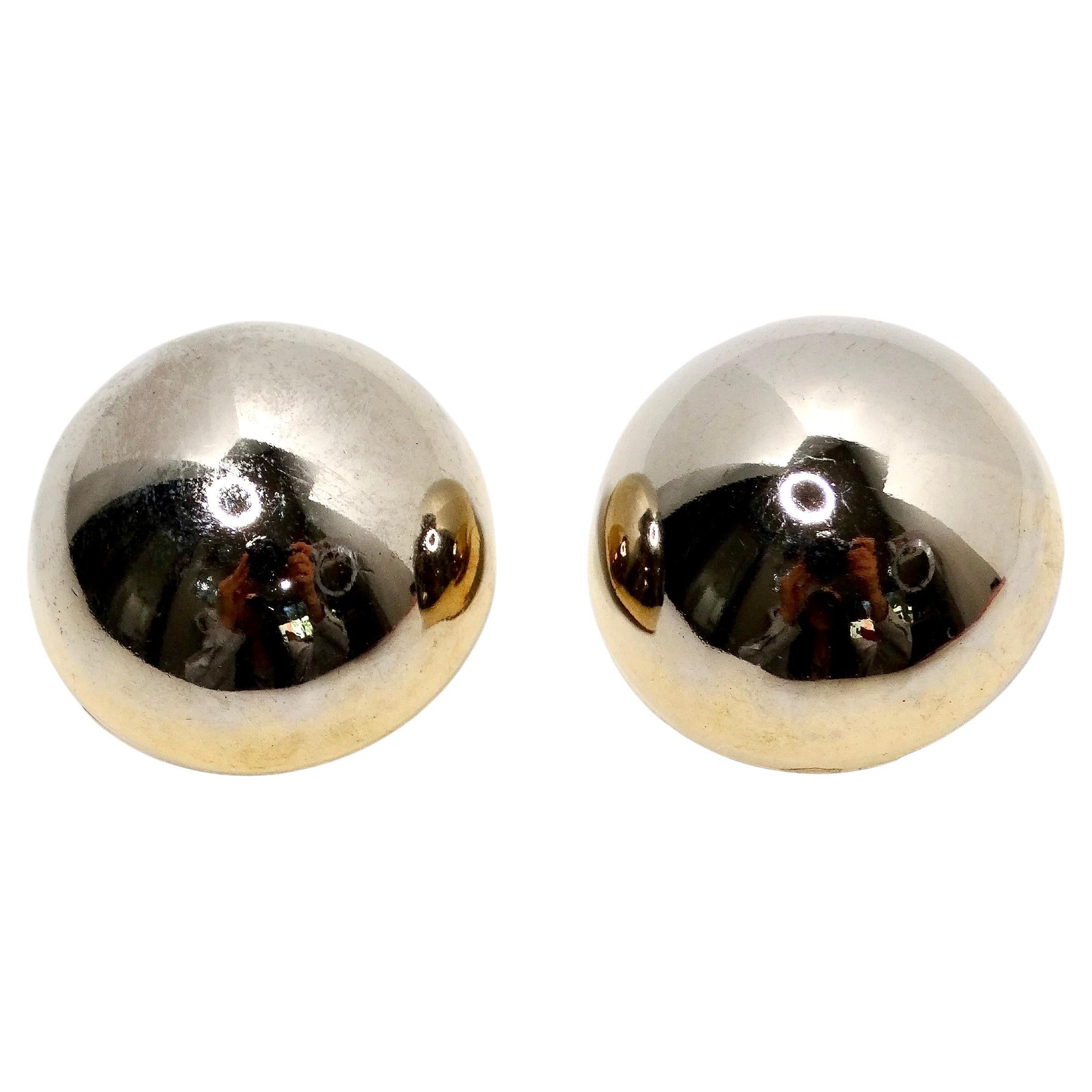 Vintage Statement Two-Toned 14k Gold Plated Round Dome Clip-On Earrings