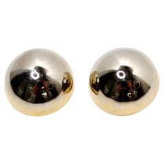 Vintage Statement Two-Toned 14k Gold Plated Round Dome Clip-On Earrings