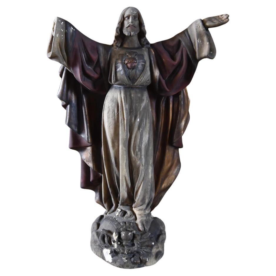 statue vintage Sacré-Cœur Jésus-Christ 