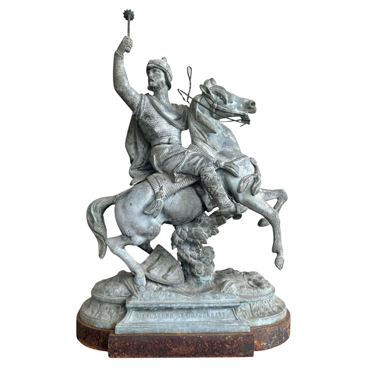Vintage Statue With Warrior on Horseback