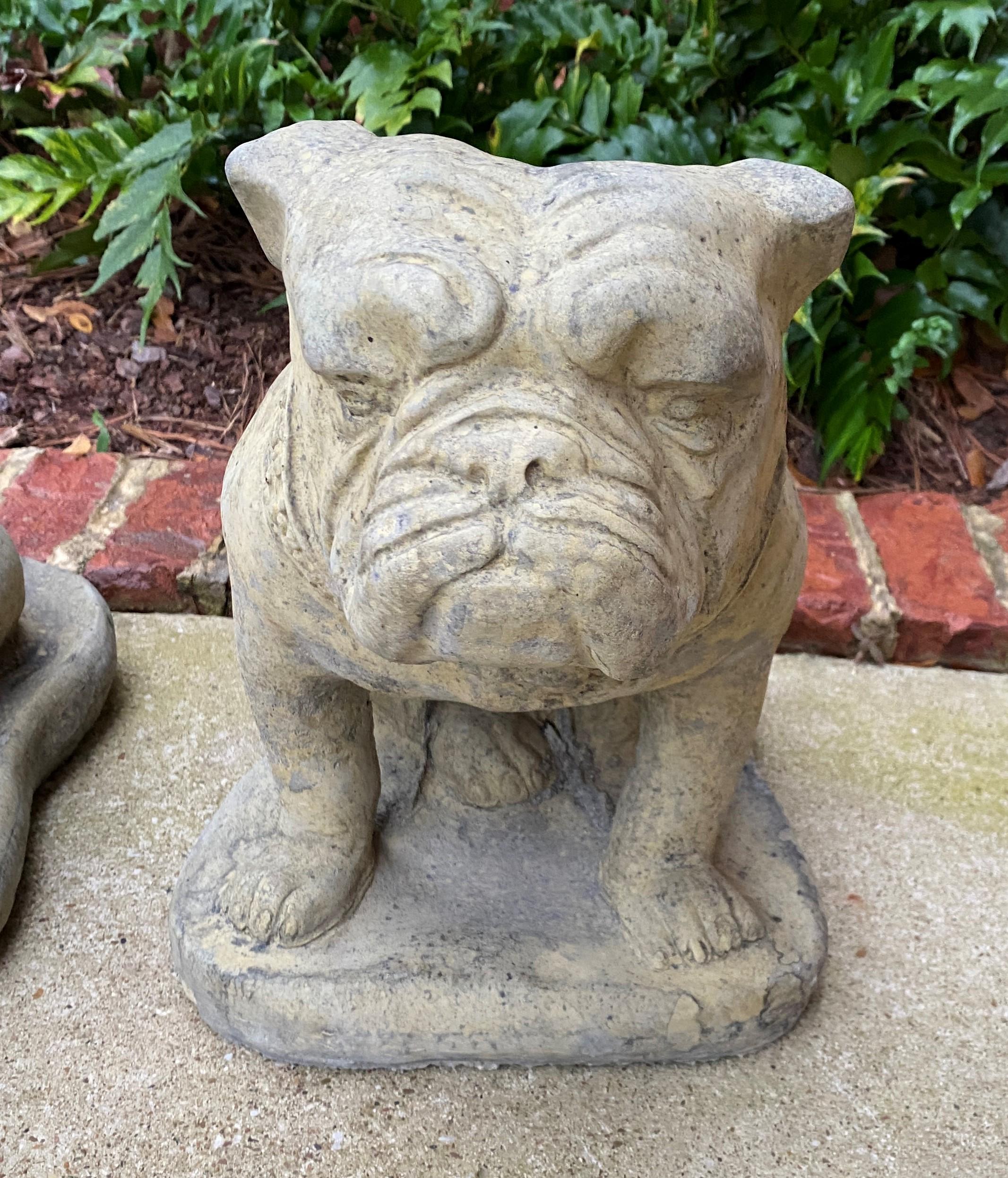 Vintage Statues Garden Figures Bulldogs Cast Stone Pair Seated Dogs 1