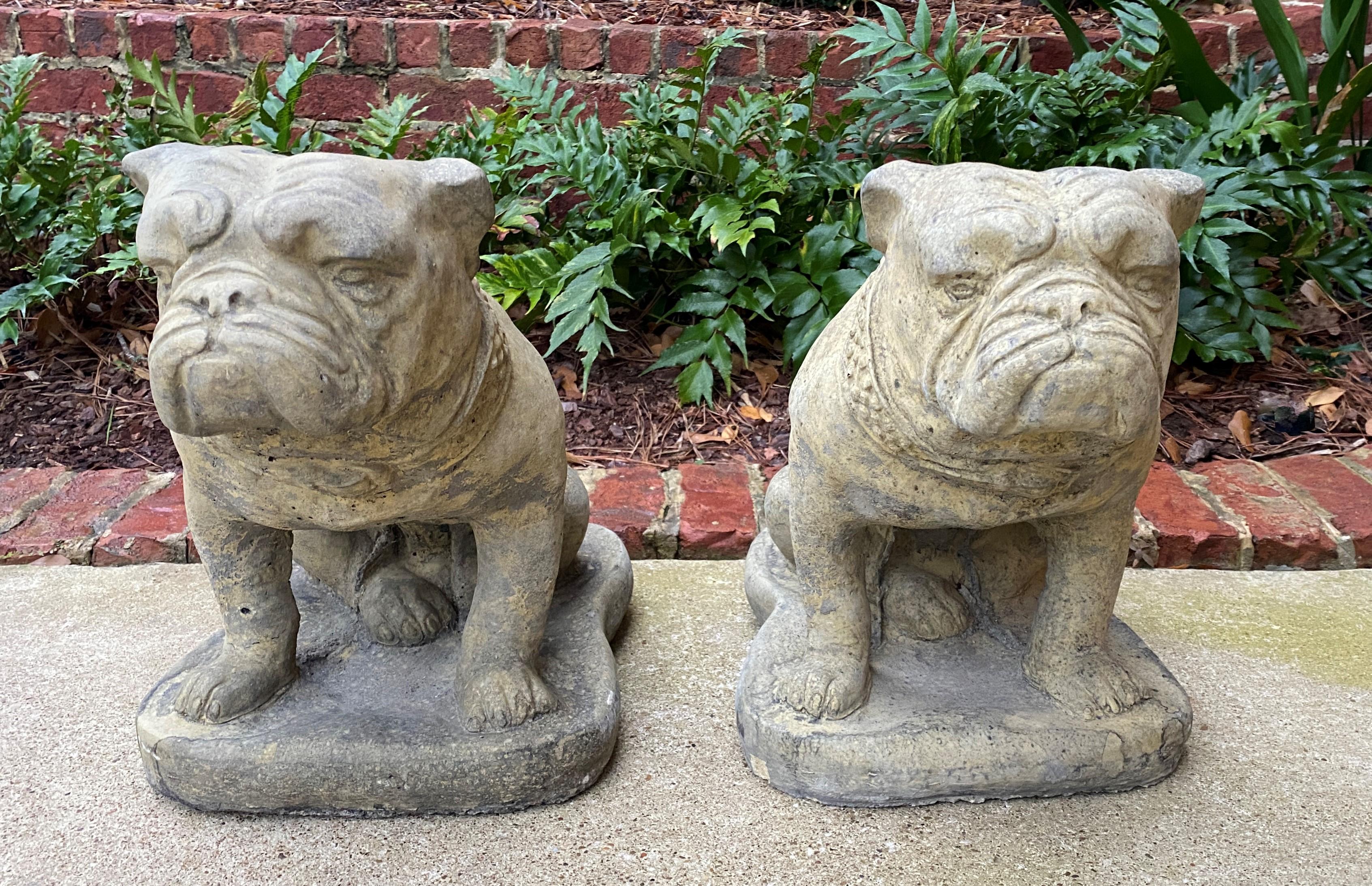 Vintage Statues Garden Figures Bulldogs Cast Stone Pair Seated Dogs 2