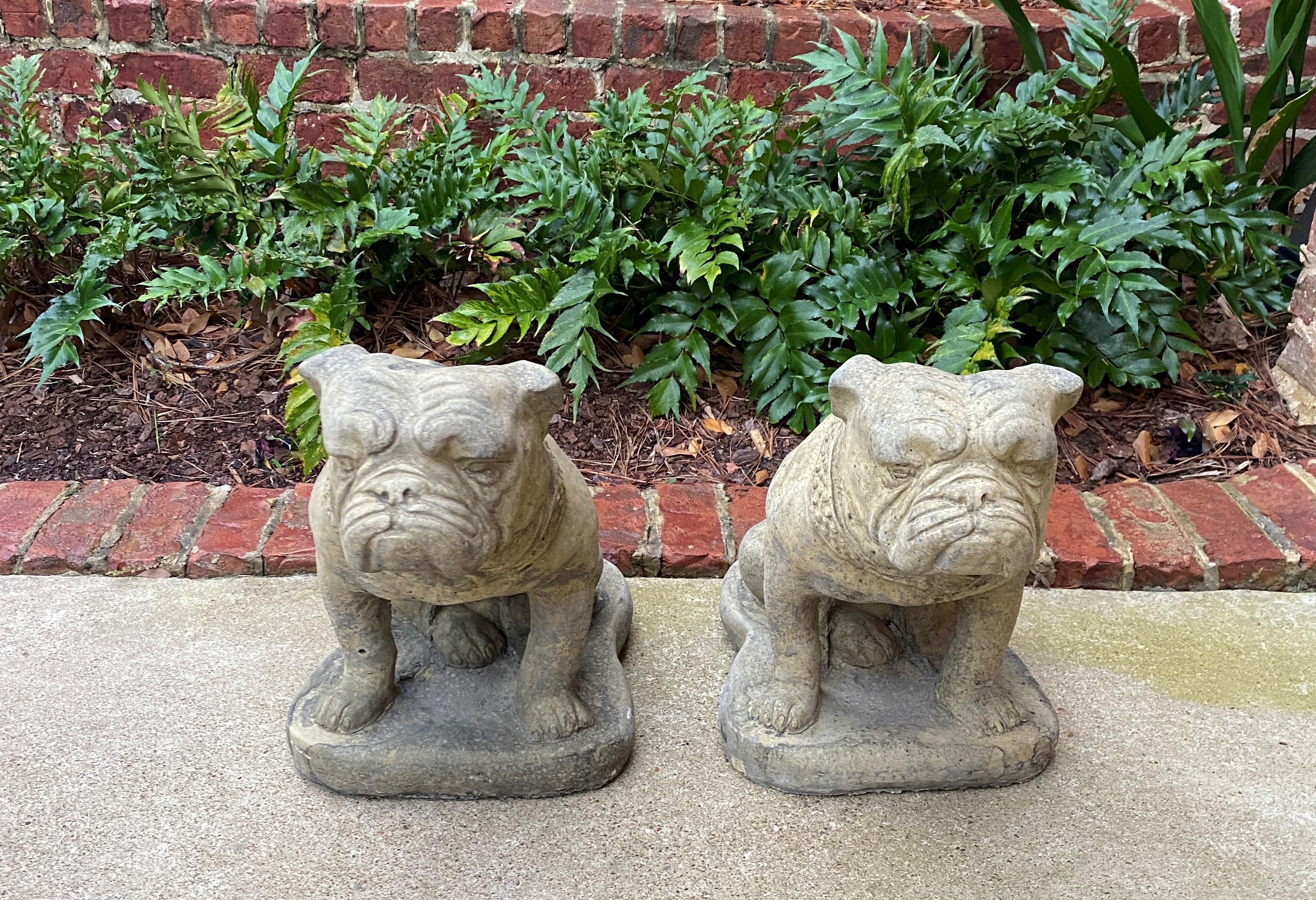Vintage Statues Garden Figures Bulldogs Cast Stone Pair Seated Dogs 4