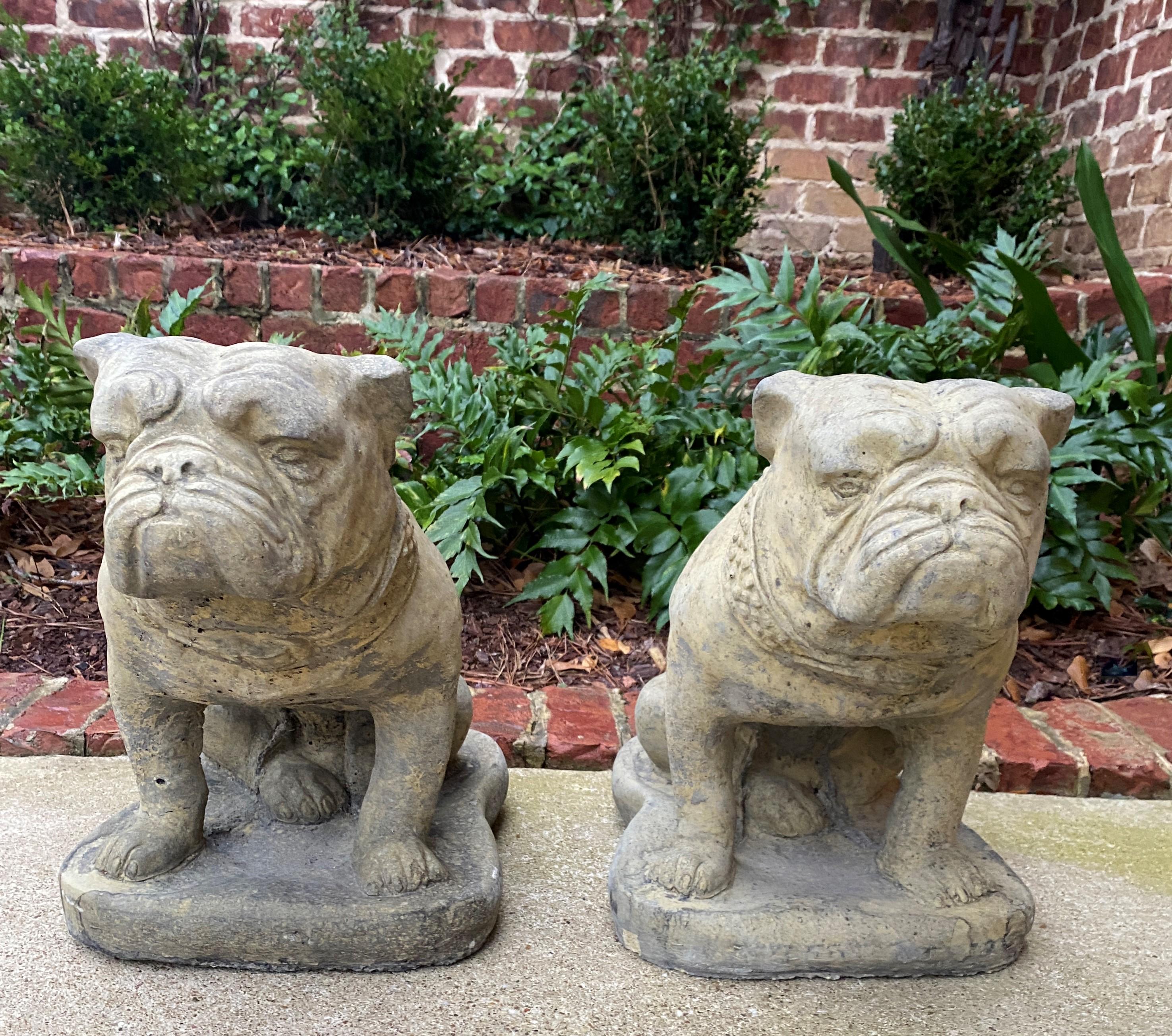 20th Century Vintage Statues Garden Figures Bulldogs Cast Stone Pair Seated Dogs