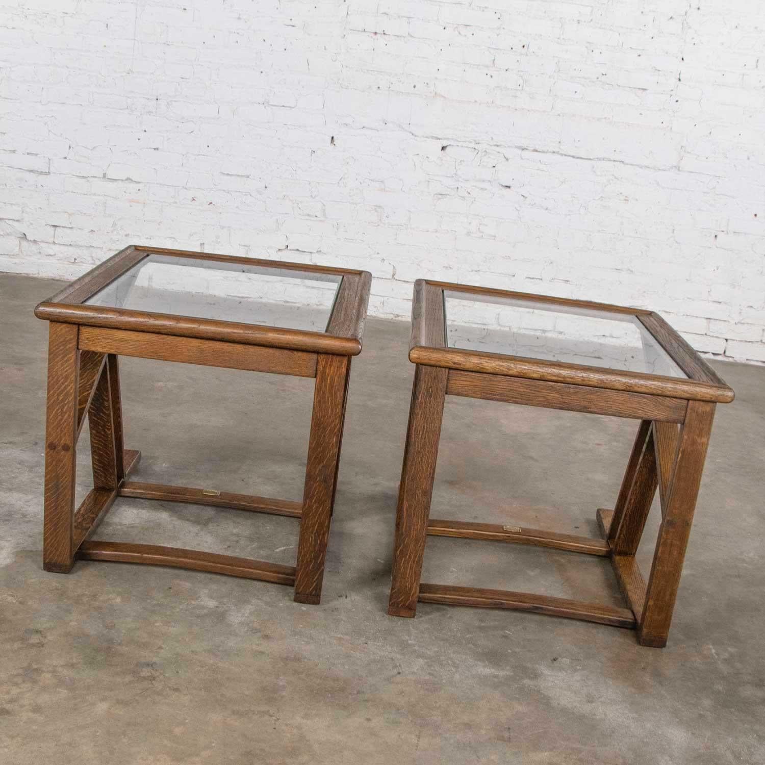 Modern Vintage StavOak Pair End Side Tables Jack Daniels’ Barrel Staves Jobie G Redmond For Sale