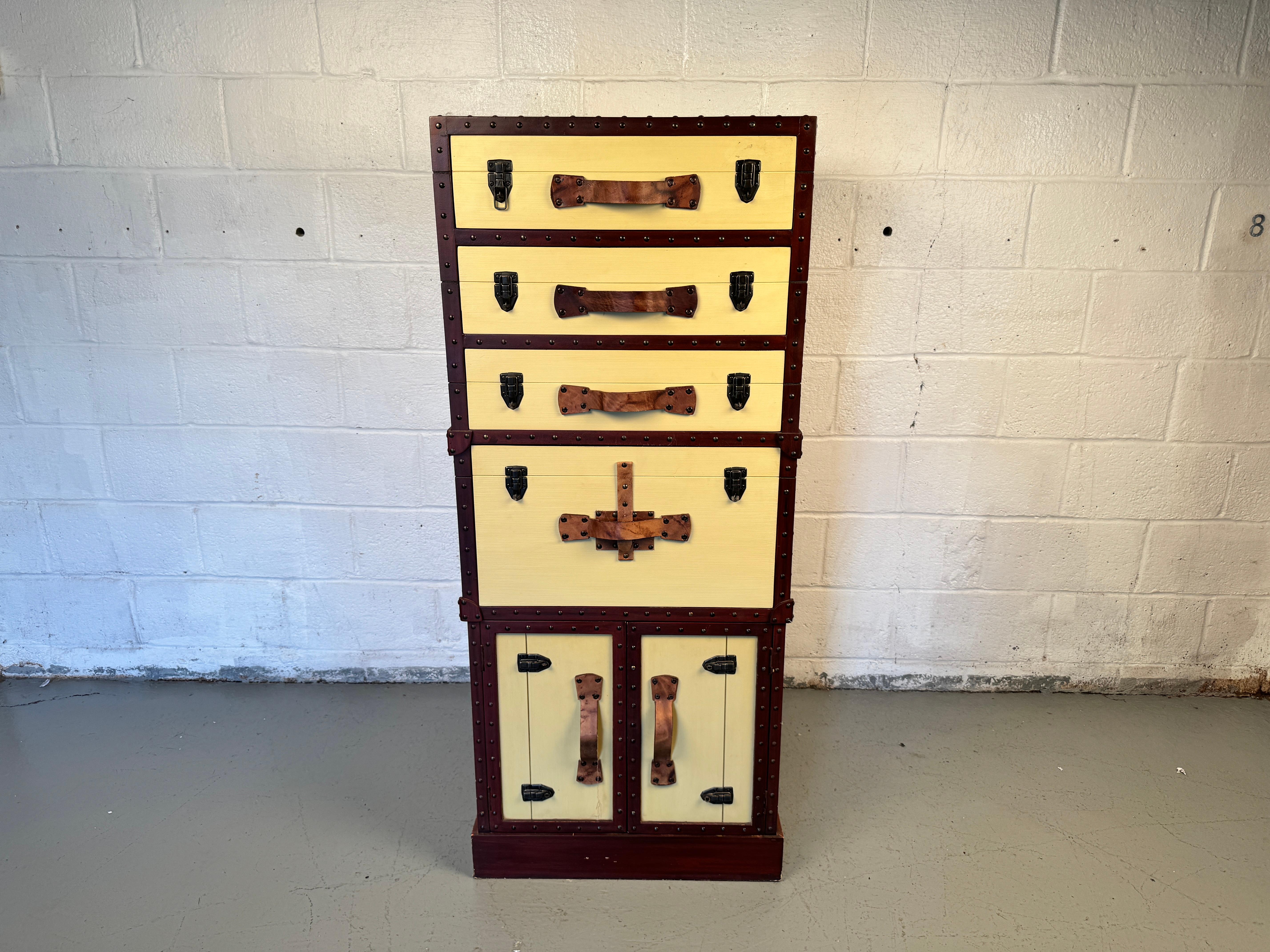 Mid-Century Modern Vintage Steamer Trunk Dresser For Sale