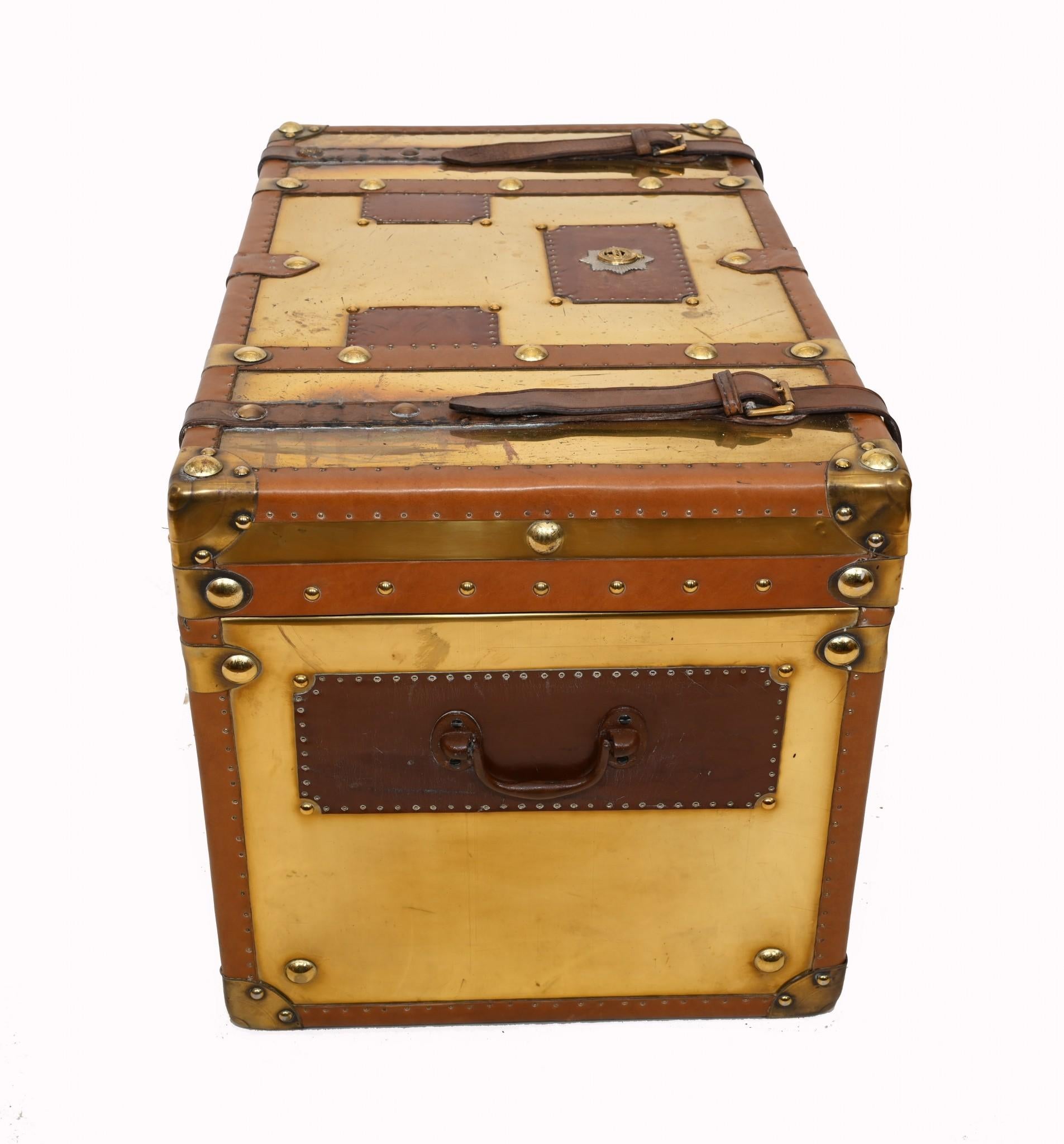 Late 20th Century Vintage Steamer Trunk Luggage Cast Box Table For Sale