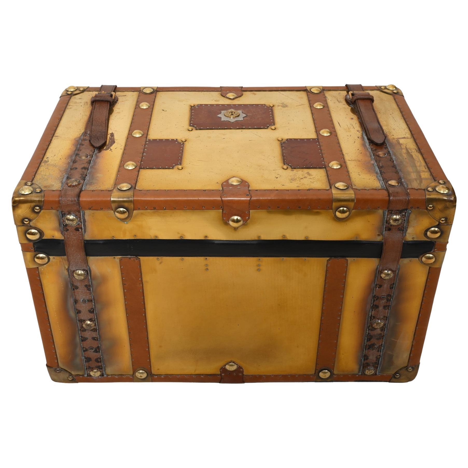 Vintage Steamer Trunk Luggage Cast Box Table For Sale