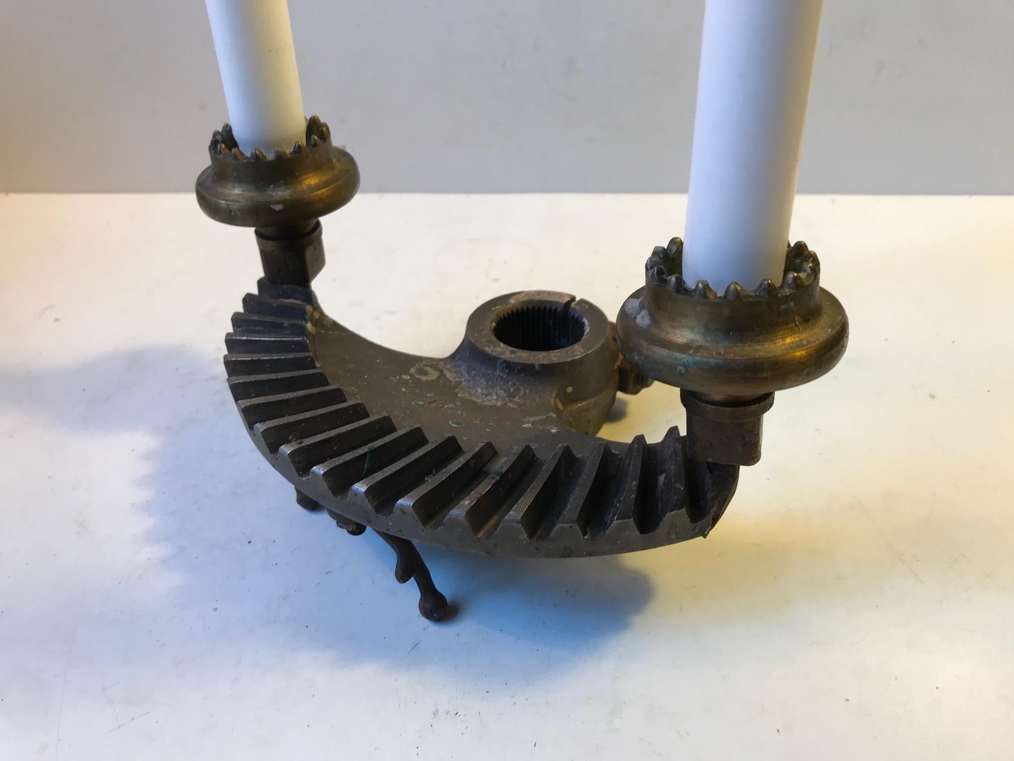 Danish Vintage Steampunk Candleholder in Iron and Brass, 1970s For Sale