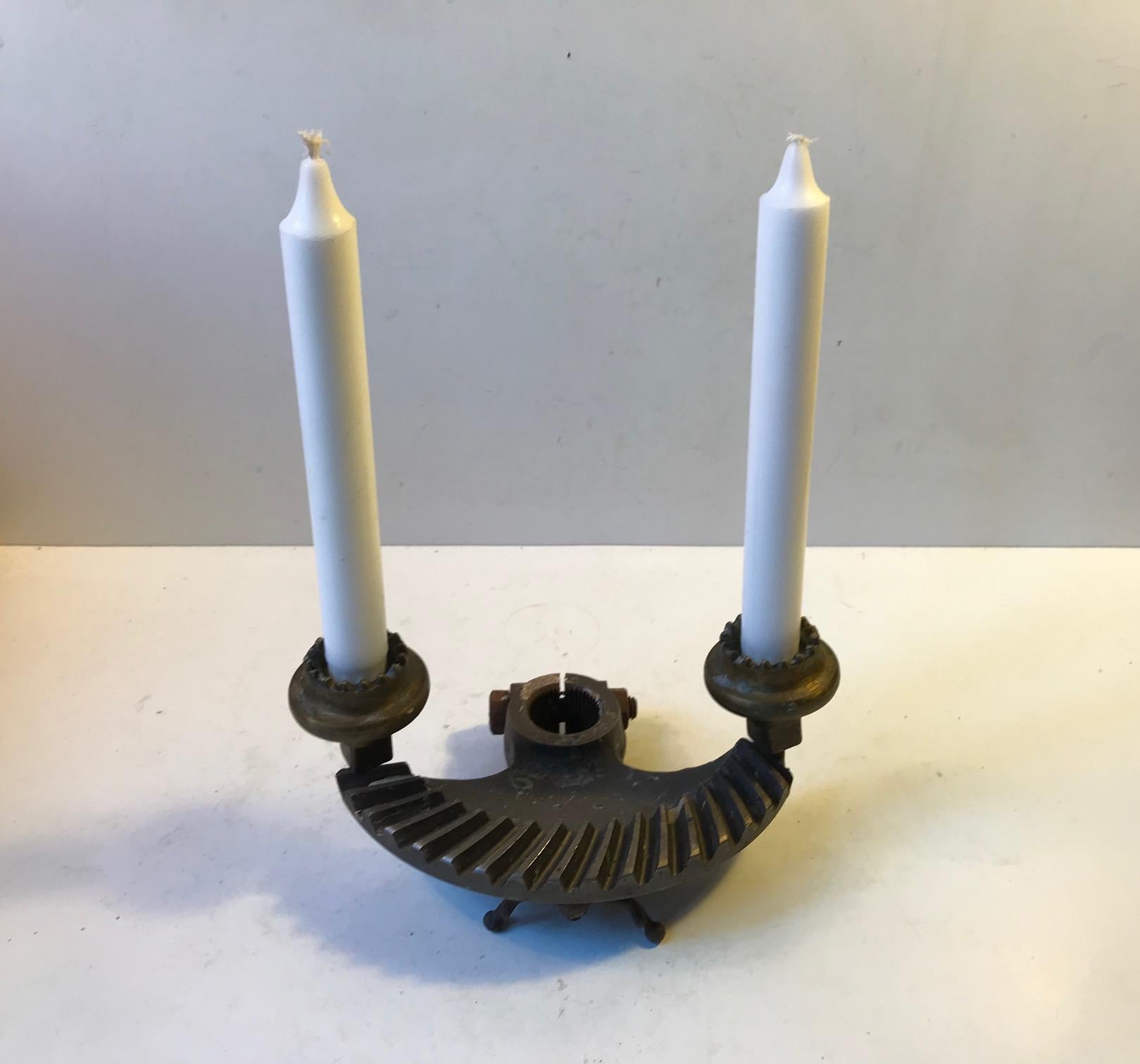 Vintage Steampunk Candleholder in Iron and Brass, 1970s In Good Condition For Sale In Esbjerg, DK