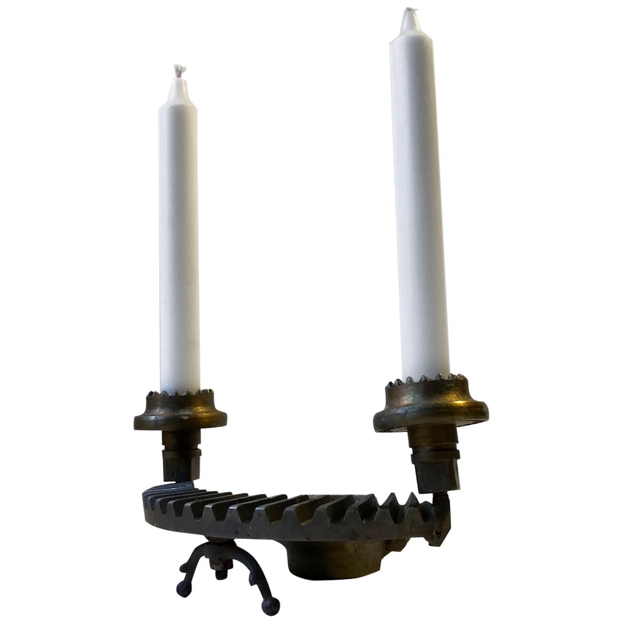 Vintage Steampunk Candleholder in Iron and Brass, 1970s