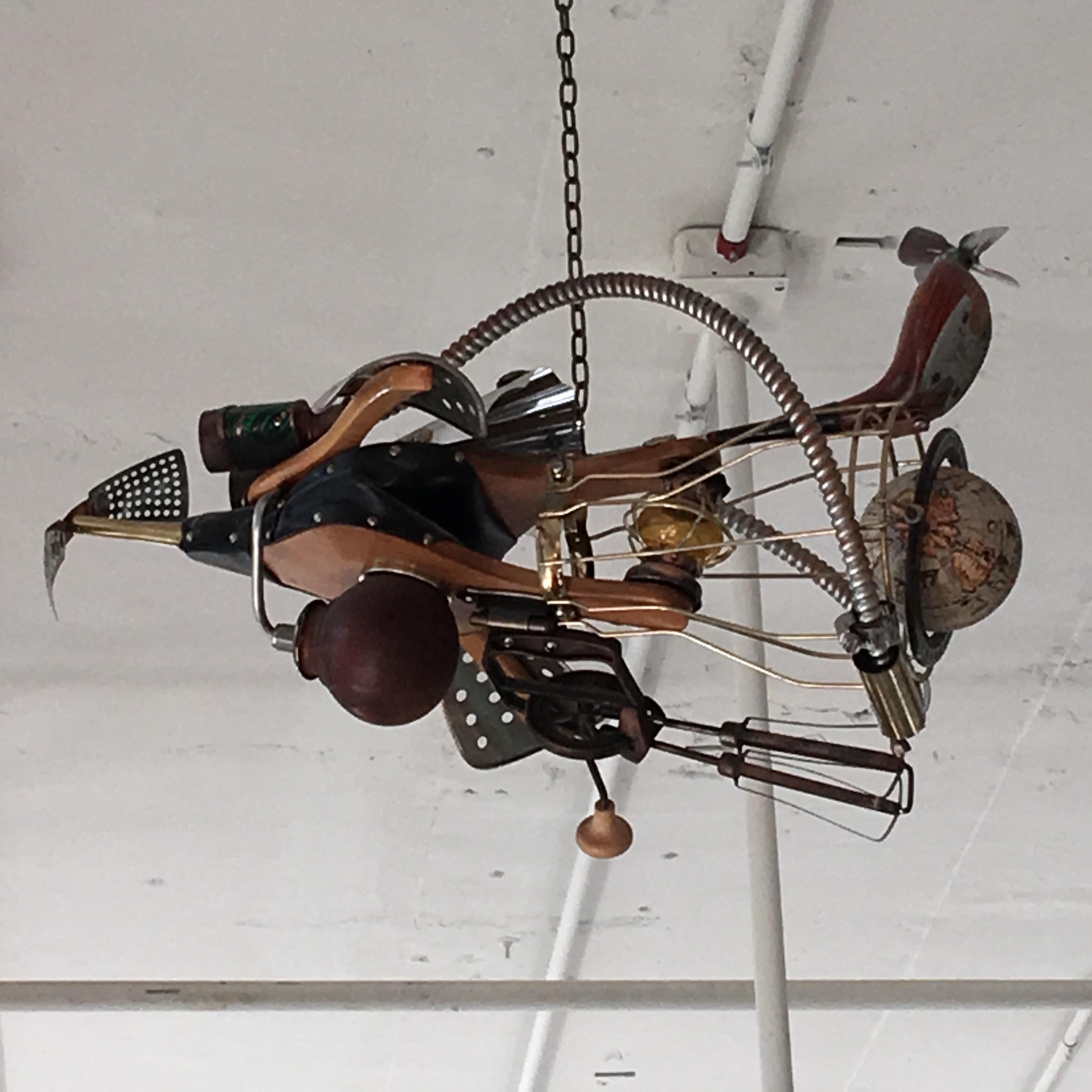 Folk Art Vintage Steampunk Kinetic Fantasy Flying Machine