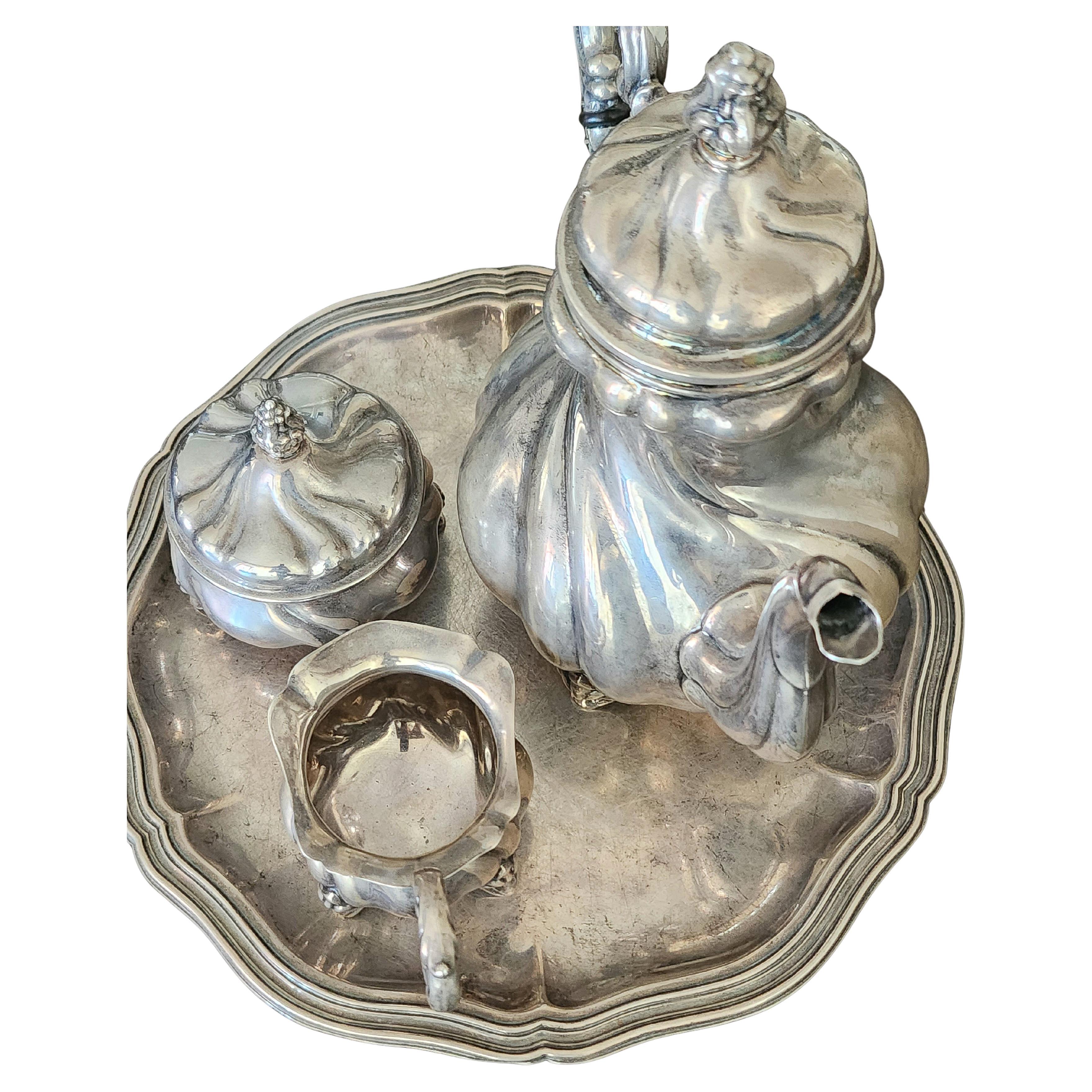 Vintage germany 1950s world war 2 stearling silver 4 pieces coffee set with an estimate silver wight 1 kg hall marked 925 and initial maker mark