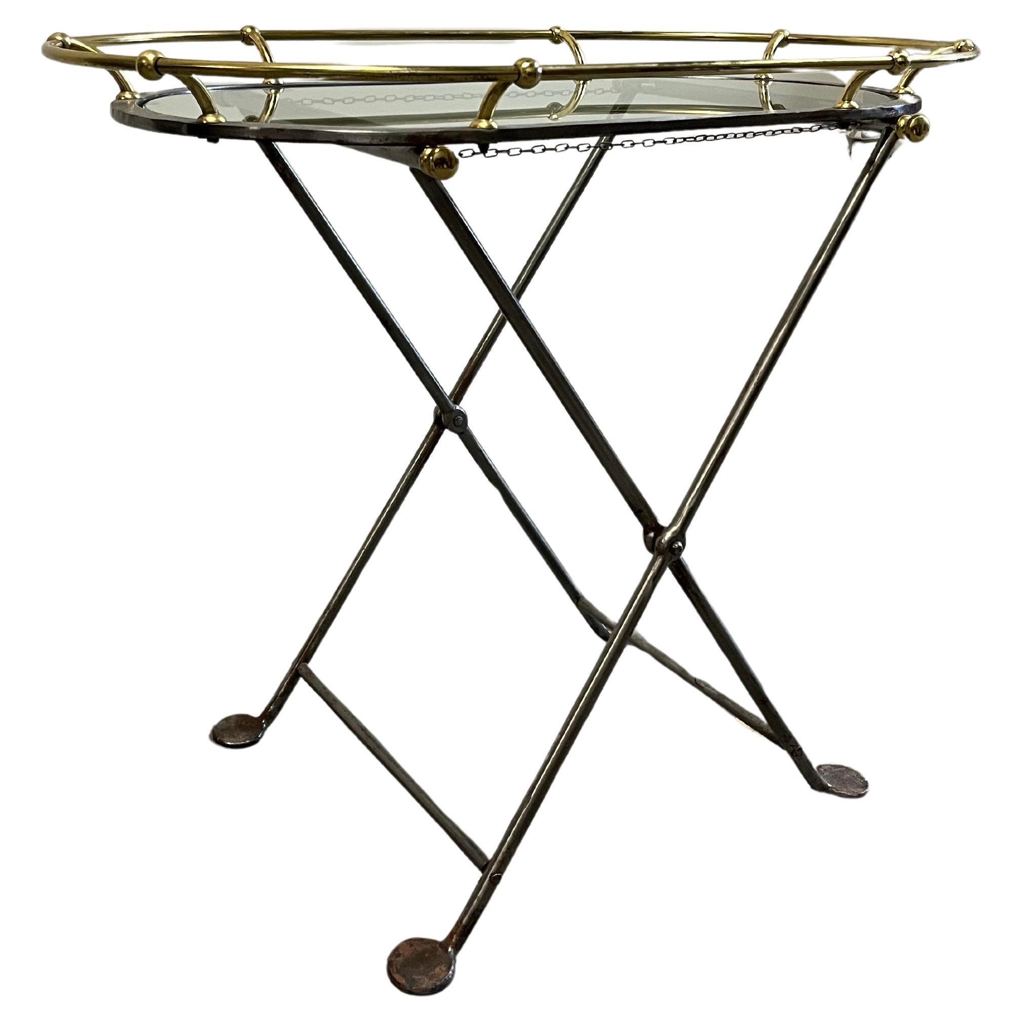 Vintage Stahl und Messing Campaigner Stil Tablett Tisch im Angebot