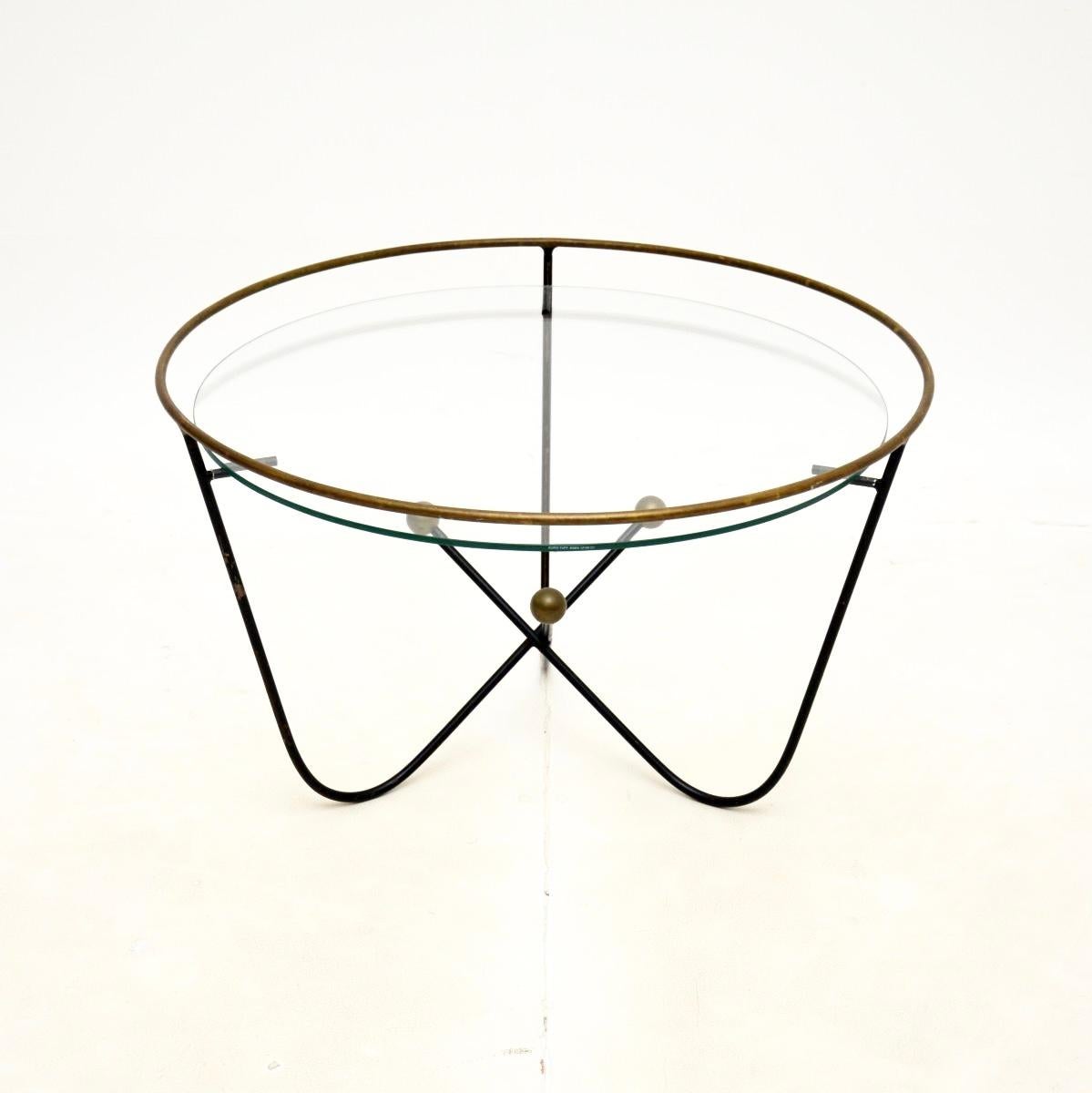 Mid-Century Modern Vintage Steel and Brass Coffee Table by Edward Ihnatowicz For Sale