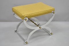 Vintage Steel and Brass Curule X-Frame Regency Maison Jansen Style Stool Bench