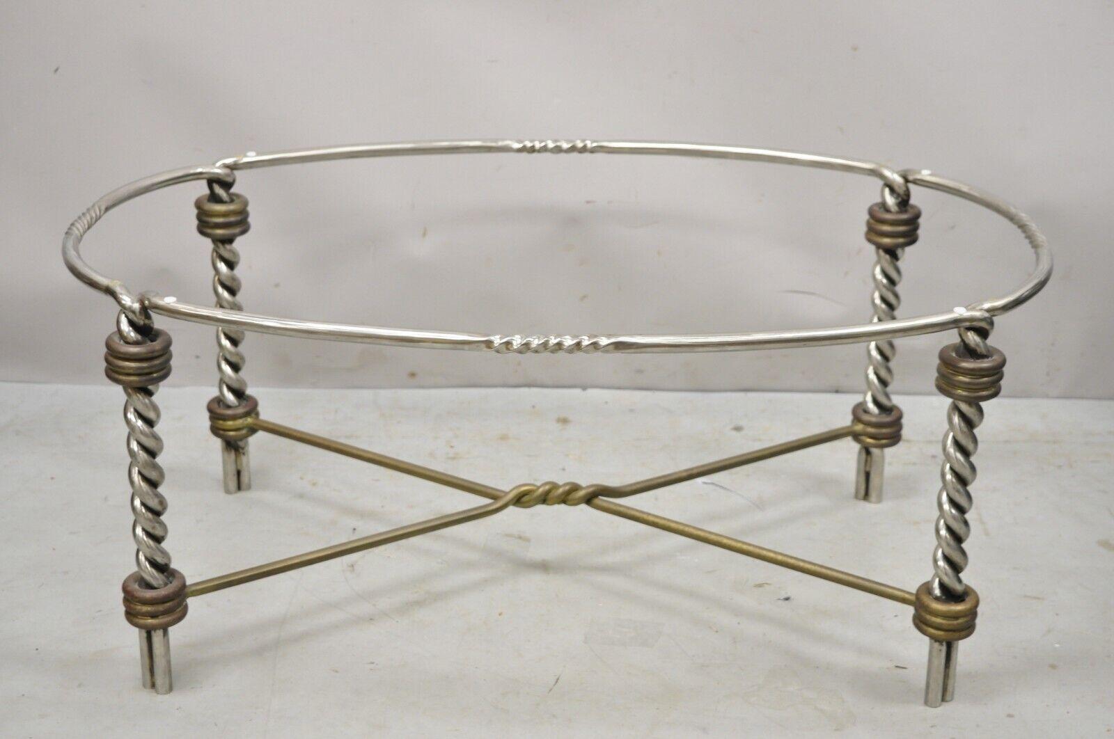 Vintage Steel and Bronze Neoclassical Style Twisted Metal Oval Coffee Table For Sale 5