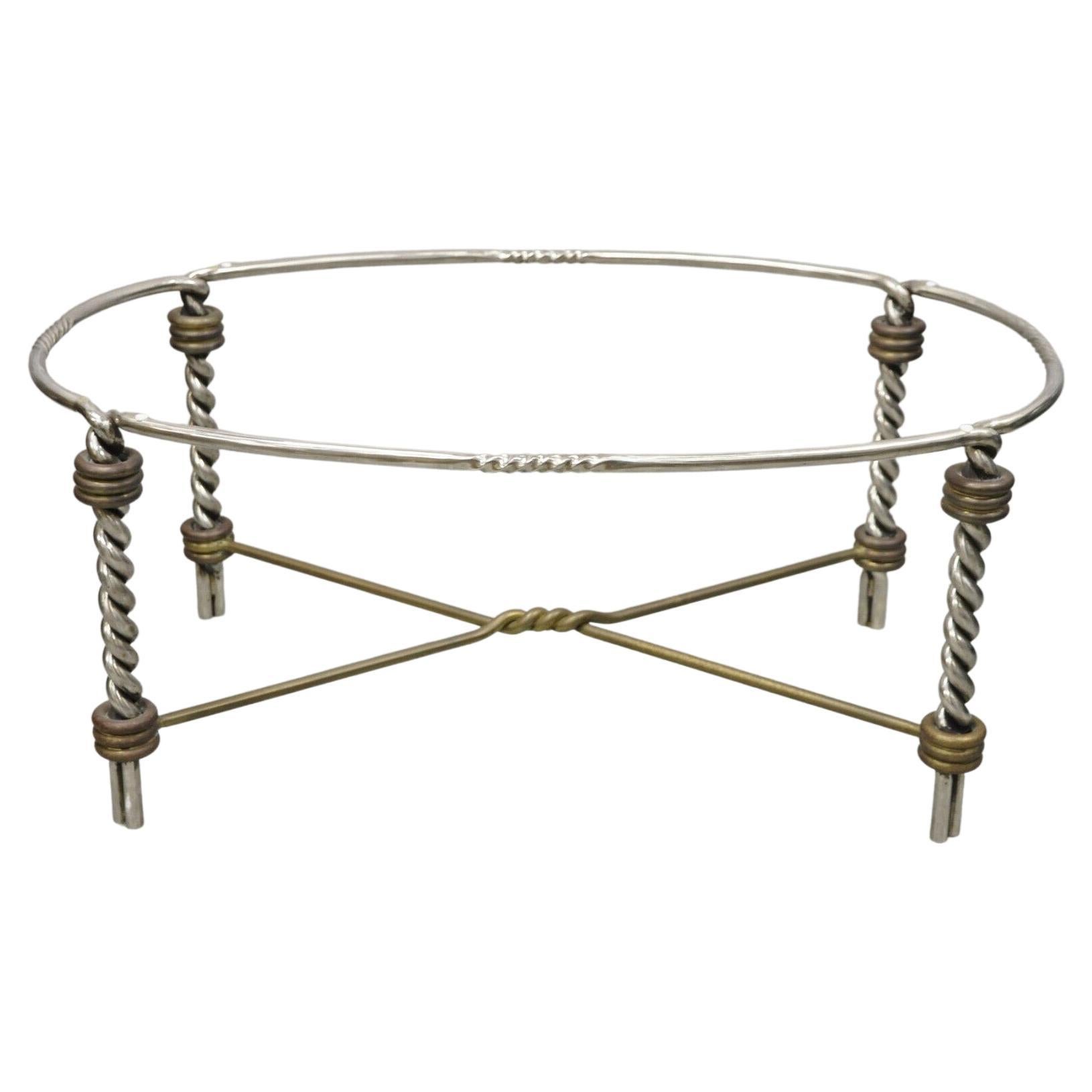 Vintage Steel and Bronze Neoclassical Style Twisted Metal Oval Coffee Table For Sale