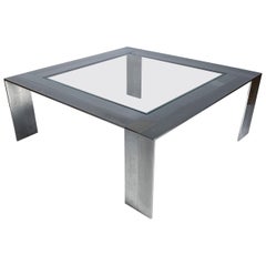 Mesa baja vintage de acero y cristal de Elaine Cohen para DIA