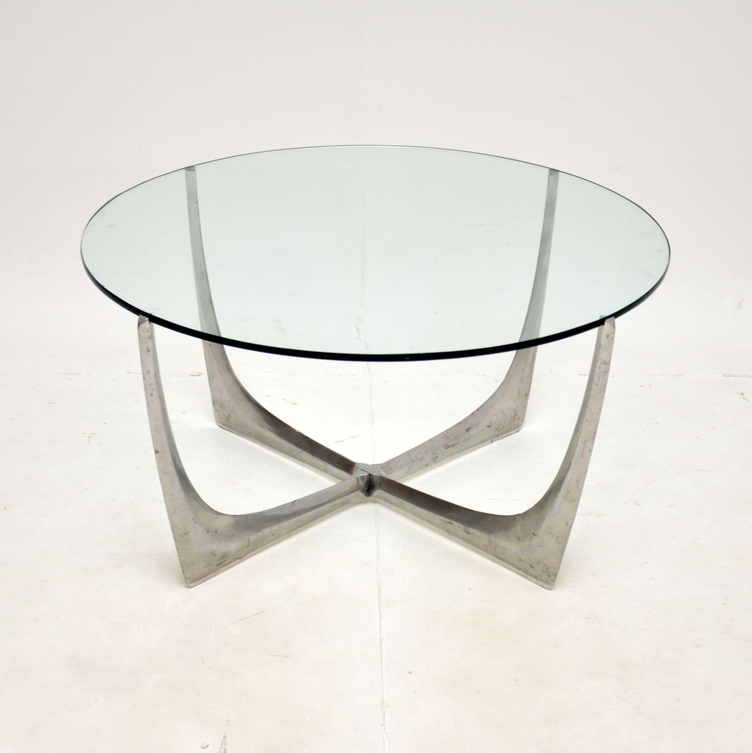A very stylish and extremely well made vintage steel and glass coffee table by Knut Hesterberg. This was made in Germany, it dates from the 1960’s.

This is a very rare model, it has a stunning space age design and is of amazing quality. The steel