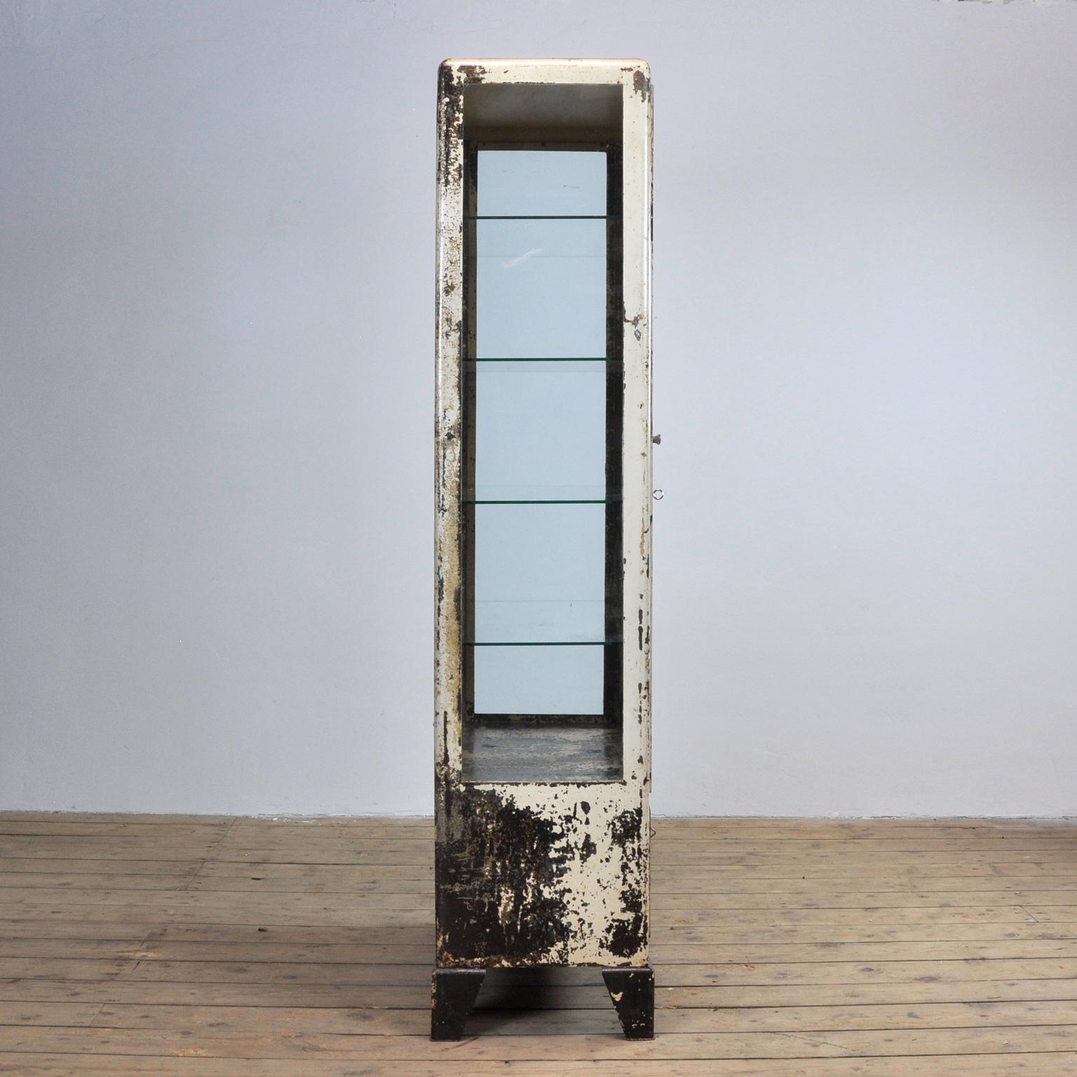 French Vintage Steel and Glass Medical Cabinet, 1930s