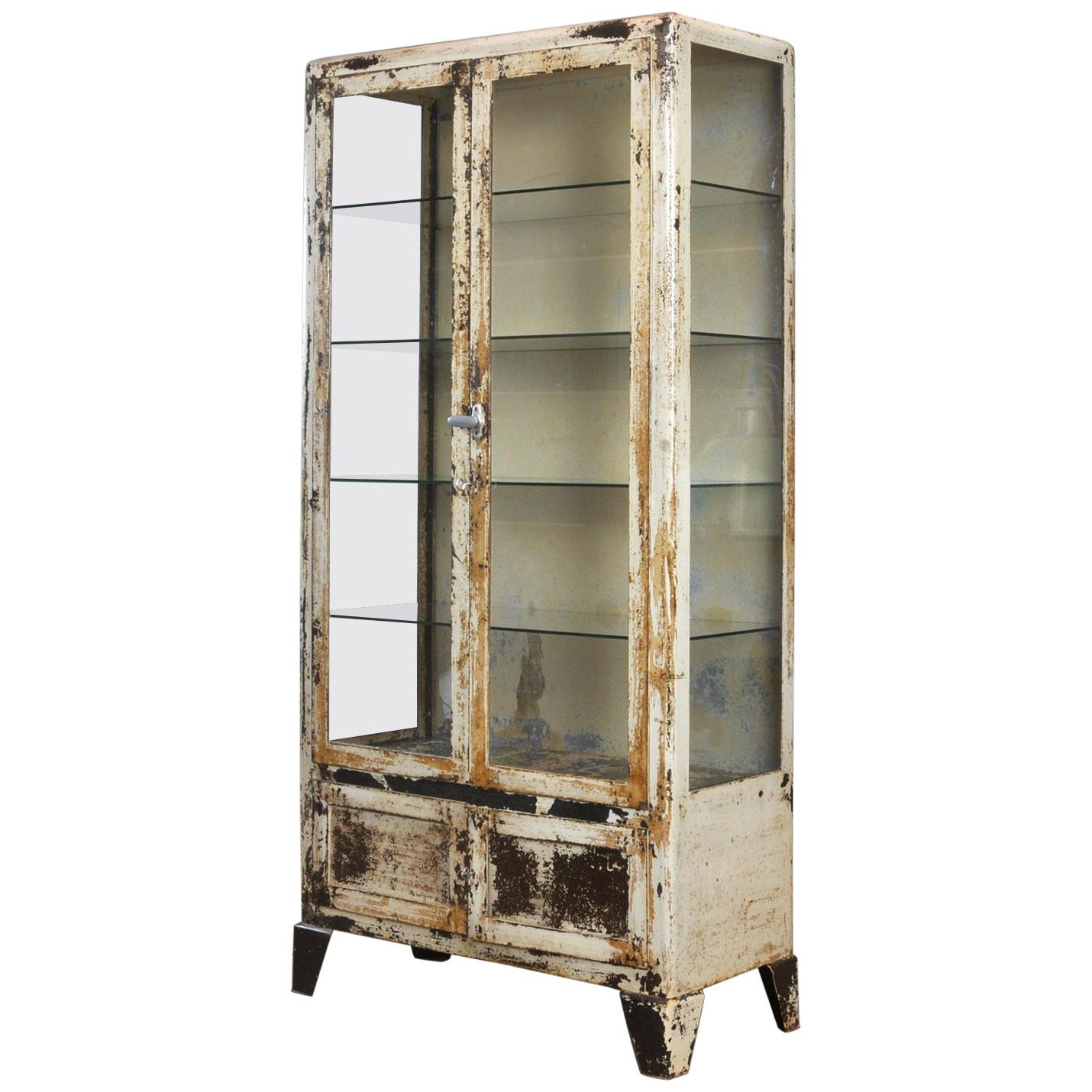 Vintage Steel and Glass Medical Cabinet, 1930s