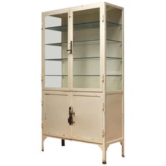 Vintage Steel and Glass Medical Cabinet, 1940s