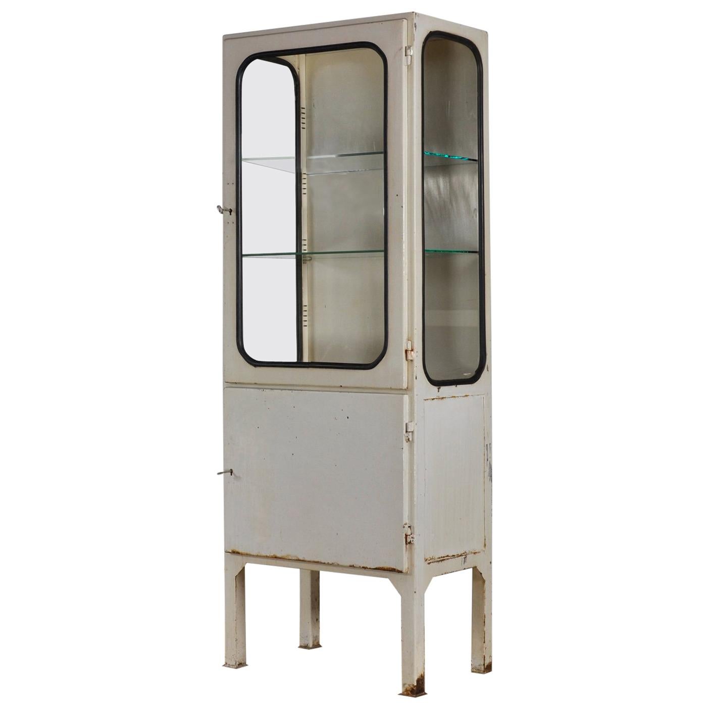 Vintage Steel and Glass Medical Cabinet, 1970s