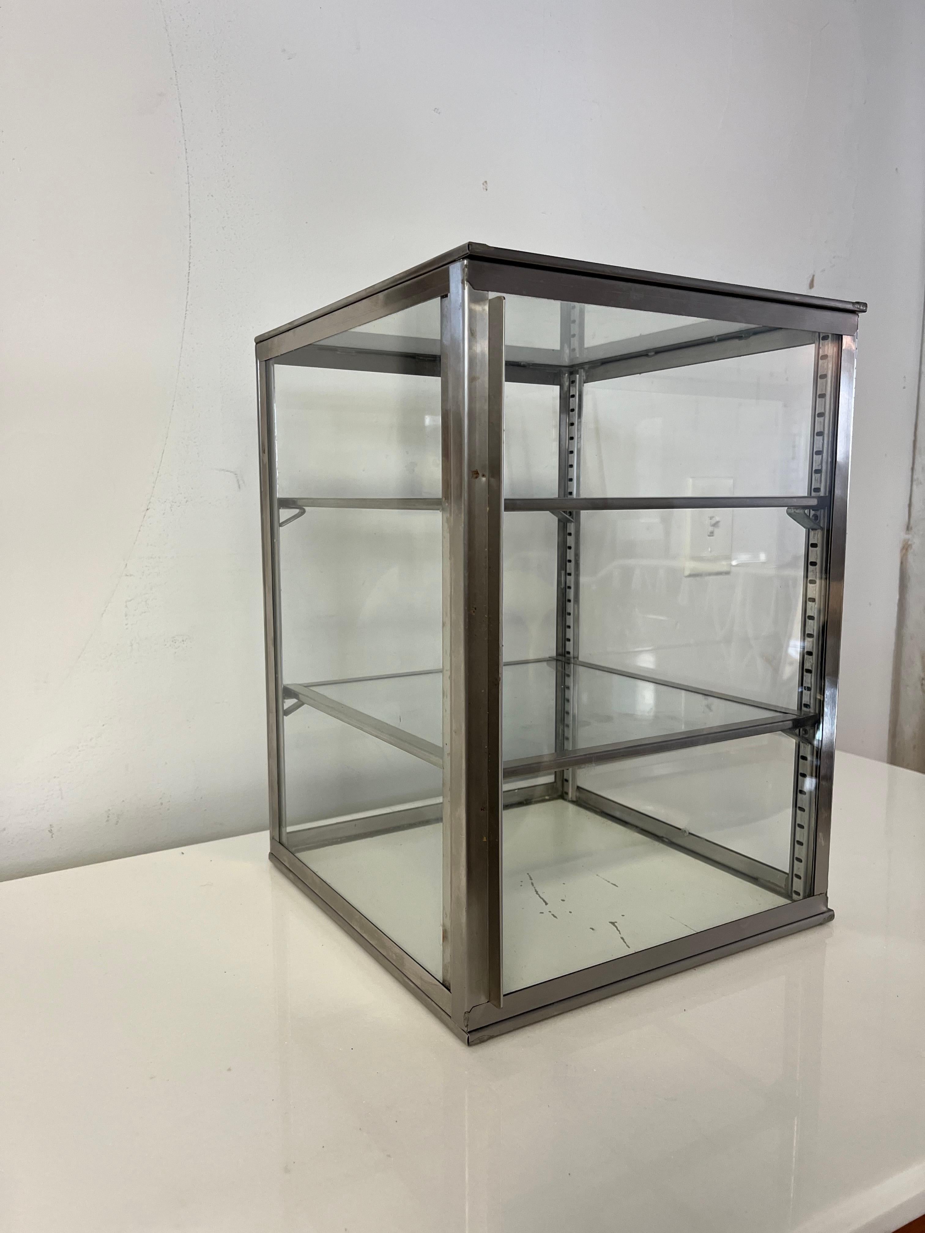 Industrial Vintage Steel and Glass Medical Cabinet For Sale