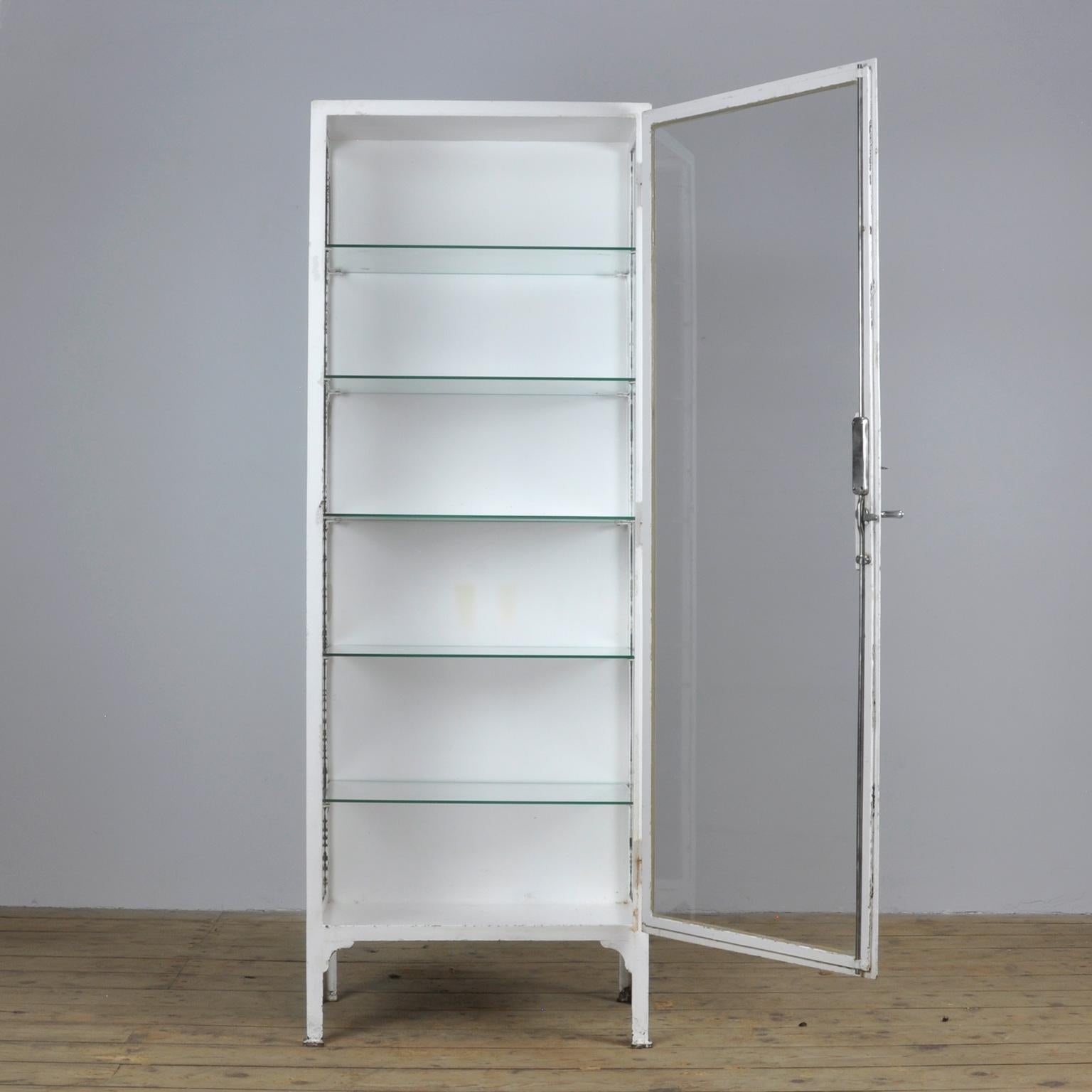 Industrial Vintage Steel and Glass Medical Display Cabinet, 1940s