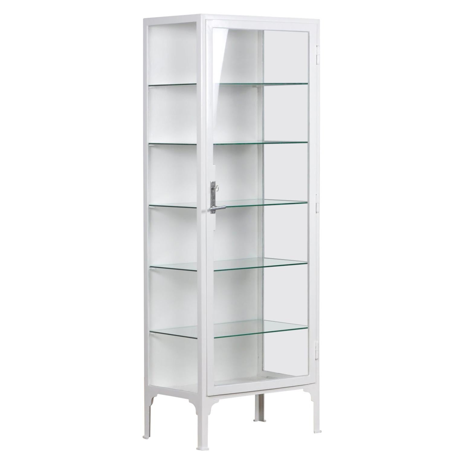 Vintage Steel and Glass Medical Display Cabinet, 1940s