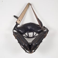 Vintage Steel and Leather Catcher's Mask with Brass Snaps, c.1940