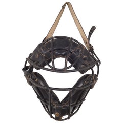 Vintage Steel and Leather Catcher's Mask with Brass Snaps, c.1940