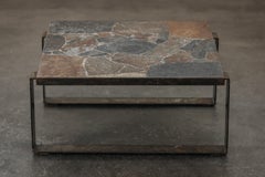 Vintage Steel and Stone Coffee Table From France, Circa 1970