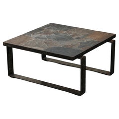 Vintage Steel and Stone Coffee Table From France, Circa 1970