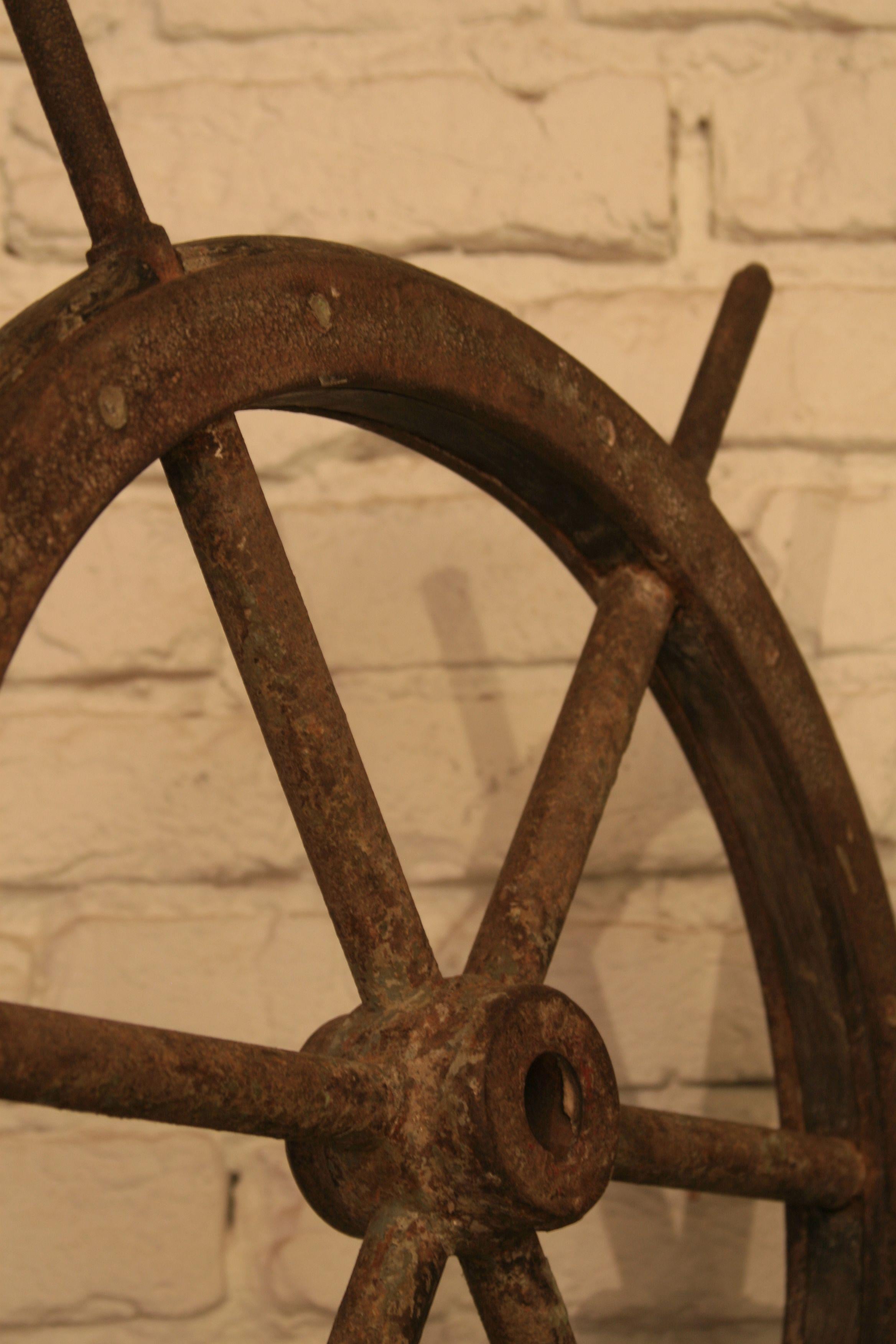 20th Century Vintage Steel and Wooden Ship’s Wheel For Sale