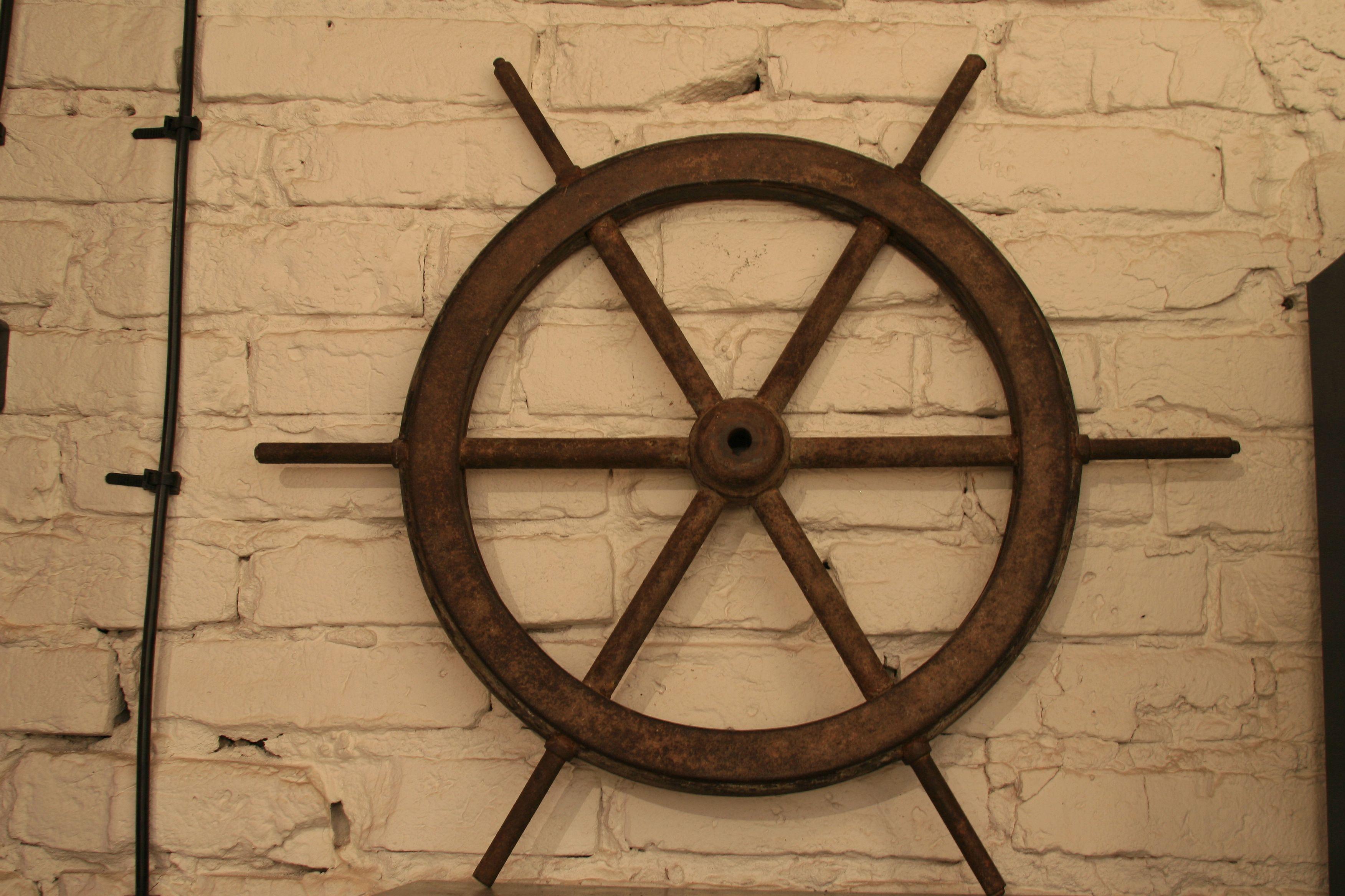 Vintage Steel and Wooden Ship’s Wheel For Sale 2