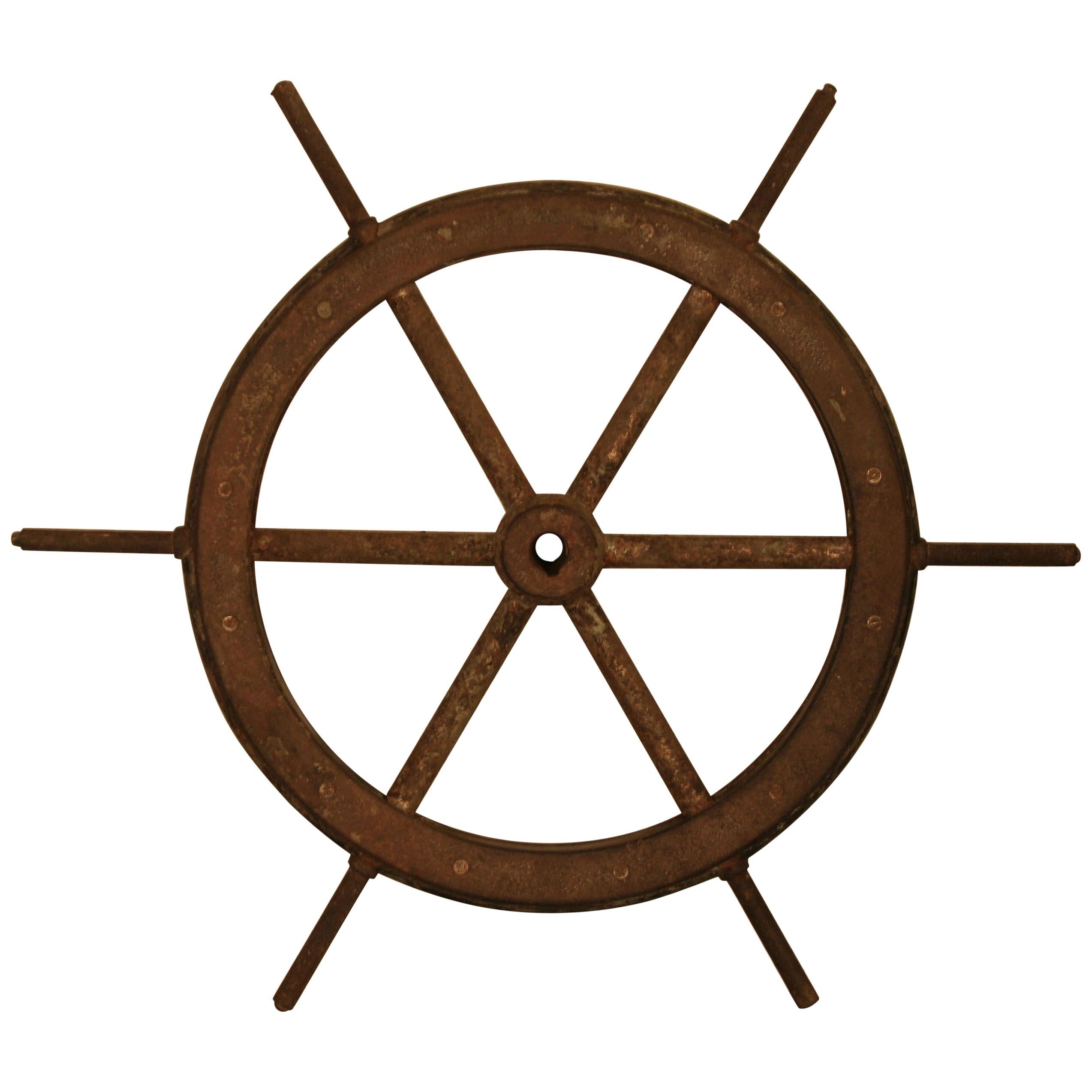 Vintage Steel and Wooden Ship’s Wheel For Sale