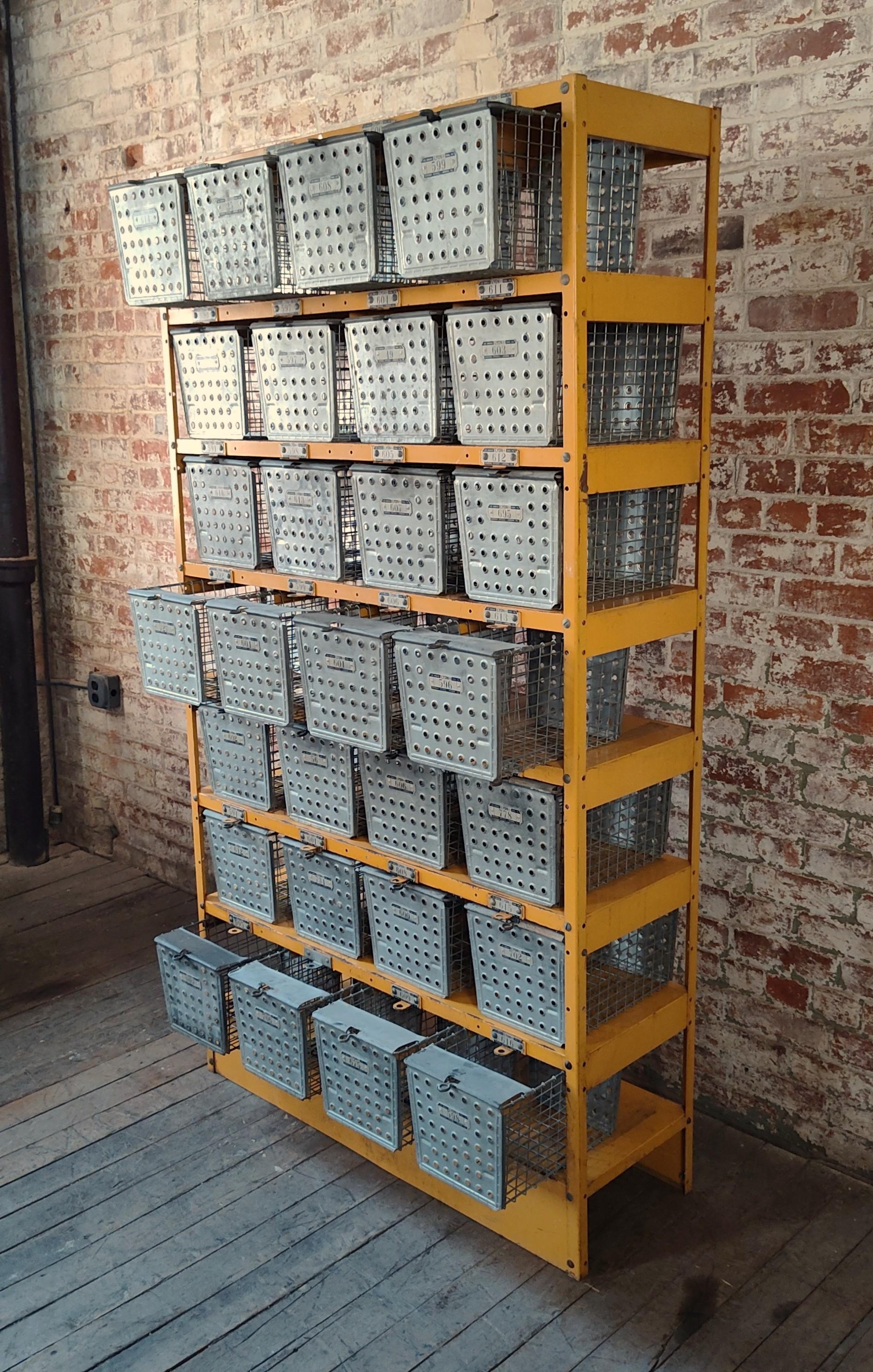 20th Century Vintage Steel Bin Storage Cabinet For Sale