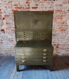 Vintage Steel & Brass Secretary / Storage Cabinet