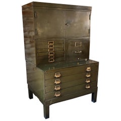Vintage Steel & Brass Secretary / Storage Cabinet